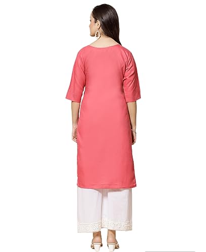Image of Vinchic Women's Round Neck A-Line Cotton Embroidery Green Kurti (EmbBottle-91011-P)