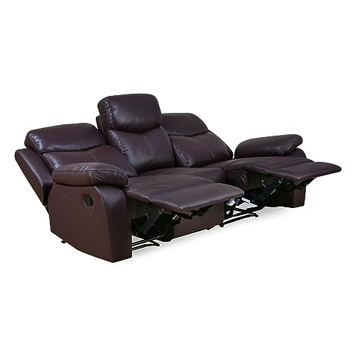 Image of Torque - Weston 3 Seater Leatherette Manual Recliner | Recliner Sofa /Chair for Living Room, Bedroom, Office (Brown) | 1 Year Warranty