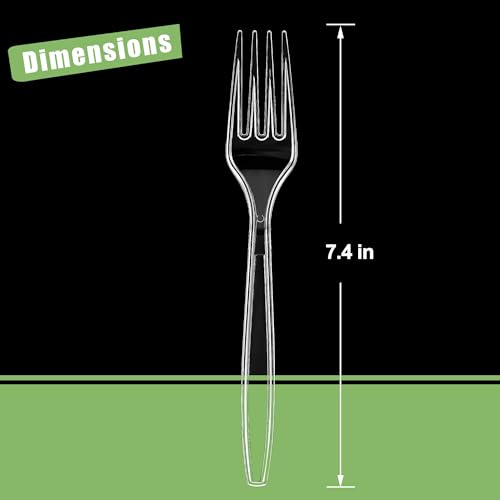 Zcaukya 100 Count Disposable Plastic Forks Set, Clear Plastic Forks Bulk, Heavy Duty Solid Utensils for Parties, Catering, and Everyday Use