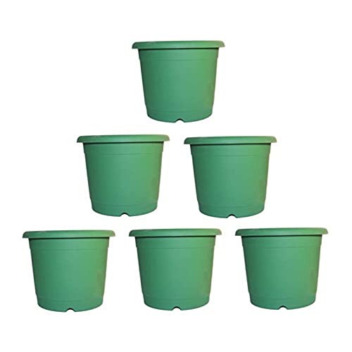 Image of Synergy Plast Plastic Round Shape Flower Pots 6 Pcs, 14 Inch Heavy Duty Plant Containers /Planter /Gamla /Plant Pot for Gardening, Balcony, Terrace, Home Decor Indoor & Outdoor Planting (Green)