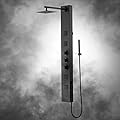 Achelous Square Rainfall Shower Head Panel System with Thermostatic,Stainless Steel High Pressure Turbo Body Jets Waterfall Shower Tower,Brass Handheld Wand in Matte Black