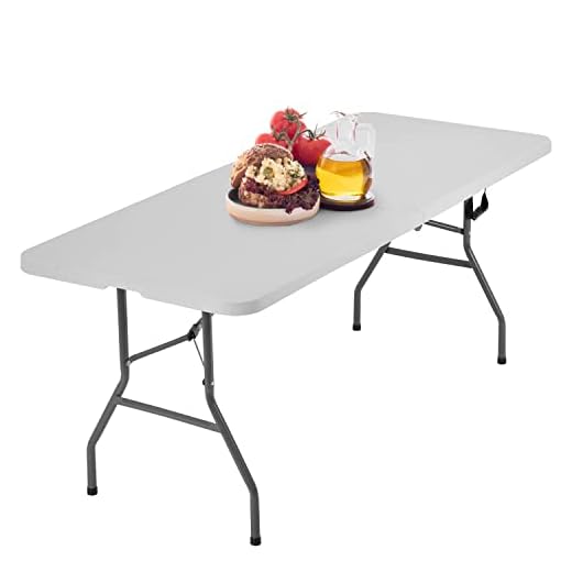 6FT Picnic Table Folding Table Camping Table Plastic Table Fold Up Table Lock for Party Event,White