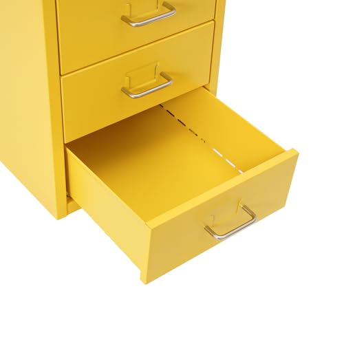 Image of 6-Drawer Mobile File Cabinet, Metal File Cabinet with Lock & Wheels, Rolling Vertical Filing Drawers Under Desk for Home Office A4 /Letter Size File (Yellow)