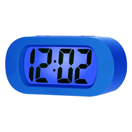 Plumeet - Reloj despertador para niños, con visualización LCD digital grande, con luz nocturna, sonido ascendente y tamaño de mano, el mejor regalo para niños (azul)