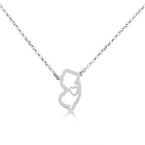 Belcho USA 925 Sterling Silver Small New Jersey -Home is Where The Heart is- Home State Necklace (18 Inches)