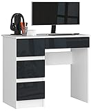 Photo Gallery akord | scrivania a-7 | 4 cassetti | office desk | scrittoio per ufficio | per computer pc laptop | al lavoro | a casa | 50x90x77 cm | bianco/grafite lucido Photo Gallery akord | scrivania a-7 | 4 cassetti | office desk | scrittoio per ufficio | per computer pc laptop | al lavoro | a casa | 50x90x77 cm | bianco/grafite lucido