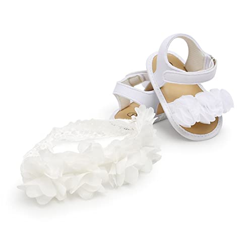 Satin Flower Headbands & Barefoot Sandals For Baby Girl Baby Toddlers Solid Color With Ankle Strap Flats Shoes4