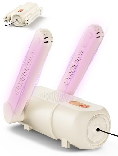 Aissom Secador de Zapatos, Secador de Botas con 120mins temporizadores,Secador Eléctrico de Calzado luz Violeta Diseño Plegable para Guantes, Zapatos, Calcetines (Beige)