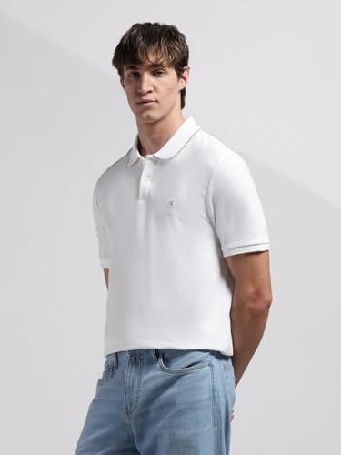 Image of Calvin Klein Jeans Solid Regular Fit Cotton Polo T-Shirt Breezy Blue