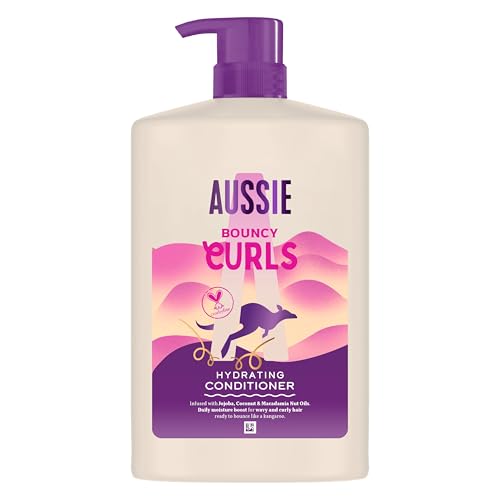 Aussie Bouncy Curls Acondicionador Hidratante 1000ml, hidratación Diaria para pelo Ondulado y Rizado, enriquecido con Aceites de Jojoba, Coco y Macadamia, sin Aplastar, vegano y CrueltyFree