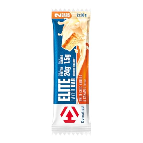 Dymatize Elite Layer Bar White Choc Vanilla & Caramel 18x(2x30g) - High Protein Low Sugar Riegel