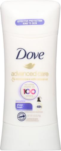 Image of Dove Advanced Care Antiperspirant Deodorant Stick Sheer Fresh for Soft, Resilient Skin, with No White Marks & 72-Hour Sweat & Odor Protection, 2.6 oz (Pack of 2)