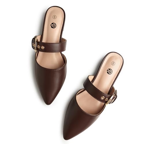 Image of Rekayla Mules for Women Adjustable Strap Pointed Toe Backless Loafer Shoes