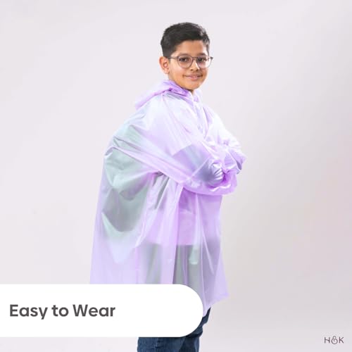 Image of haus & kinder Kids Raincoat with Hood - Waterproof PVC, Free Size, Lilac Poncho with Pockets 1 Pc