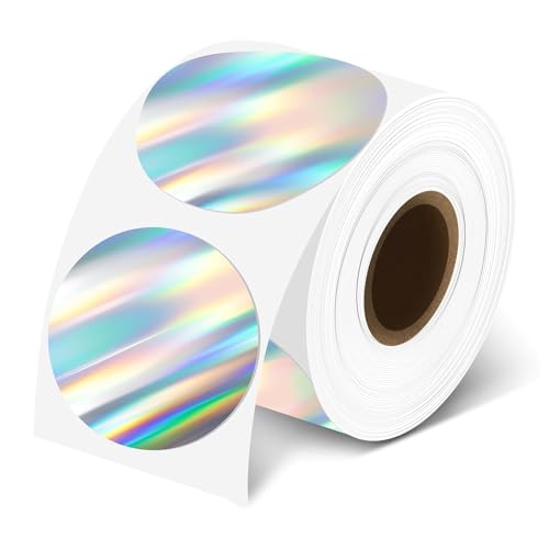 Ieron 400 Etiquetas Etiquetas Adhesivas térmicas holográficas, Rollo de Pegatinas Autoadhesivas Lisas en Blanco Redondas de 50 mm x 50 mm, Pegatinas para pequeñas Empresas, para pequeñas Empresas