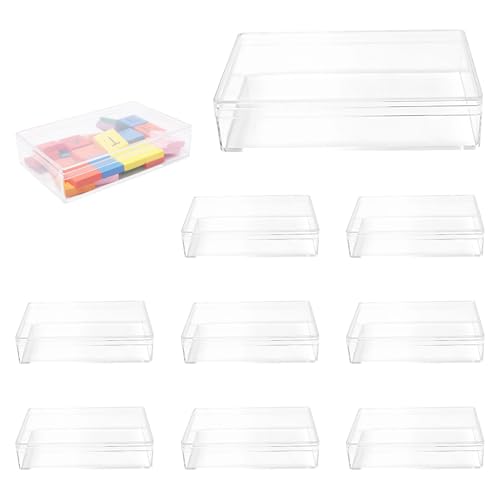 Keboyoe 8 Piezas Caja de Almacenamiento de Acrílico con Tapa Cuadrados Cajas Acrílica Cajas de Metacrilato Transparente Caja de Presentación Transparente para Bodas, Fiesta(11 x 7 x 2,5 cm)