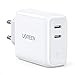 Produktbild UGREEN 36W USB C Ladegerät doppelt USB C Netzteil USB C Netzstecker unterstützt 20W USB C kompatibel mit iPhone 14 Pro Max, 14, 13, 12 Pro, iPad Pro/Air, MacBook Air, Watch 7, Galaxy S22, S21 usw