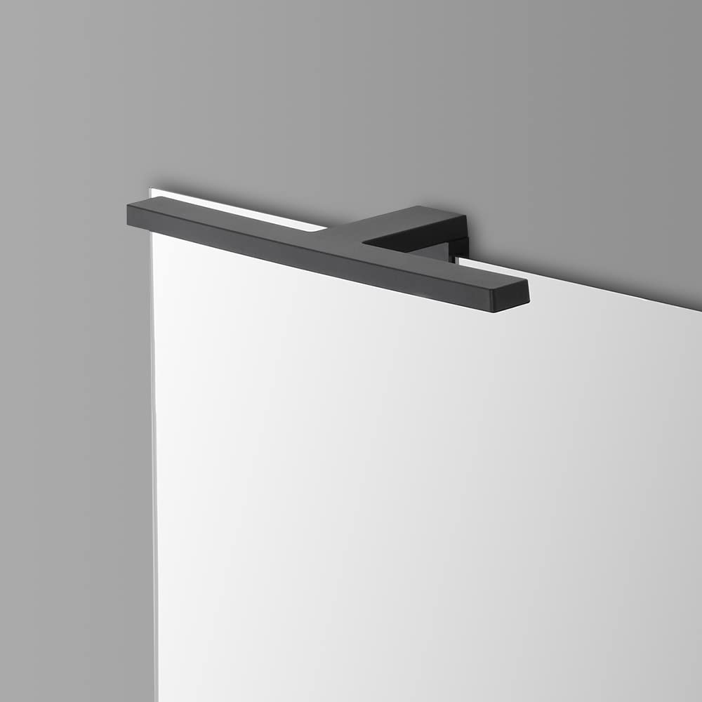 Inbagno Specchio con Lampada LED 60x80 Reversibile, Completa di Luce LED 30 cm a Risparmio energetico, Luce Naturale (Lampada Nero Opaco)