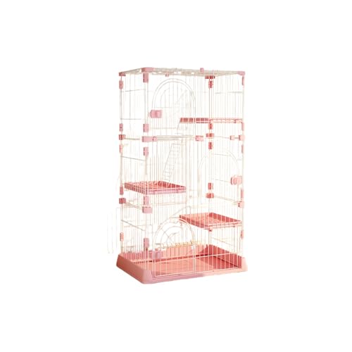 Vollebo猫ケージ スチール製 大型猫 多頭飼い対応 掃除簡単 ネコハウス 多段 広幅設計 脱走防止 留守番 コンパクト 頑丈 猫用ケージ 組立簡単 おしゃれ (ピンク,4段スモール)