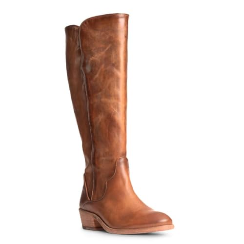 Frye Carson Piping Tall Boots for Women Made from Antiqued Pull-Up Leather with Western-Style Piping, Inside Zipper Closure, and Low Heel – 15