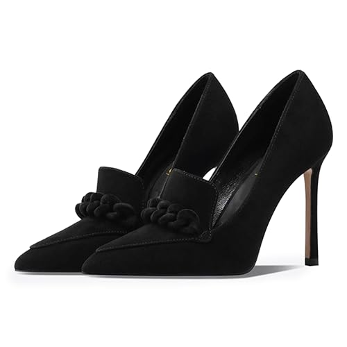 FOWT Women Vintage Closed Pointed Toe Loafers Chain Stiletto High Heel Slip On Pumps Essential Weekend Party Outdoor Shoes Size 4-16 US2