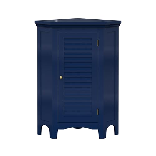 Elegant Home Fashions Armoire de Coin sur Pied Bleu Marine Lamelles