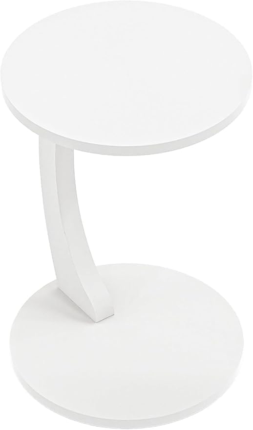 Image of Modern C-Shaped Side Table for Sofa & Bed | White Laptop Snack Table | Space-Saving Couch Side End Table for Living Room Bedroom | Portable Coffee Table for Home Office (C White)