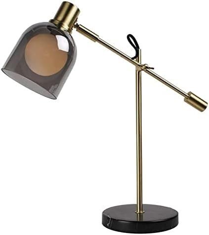 Lámpara de escritorio de estudio de hierro forjadoLámpara de escritorio de estudio de hierro forjado Luz de lectura con pantalla de vidrio gris ahumado