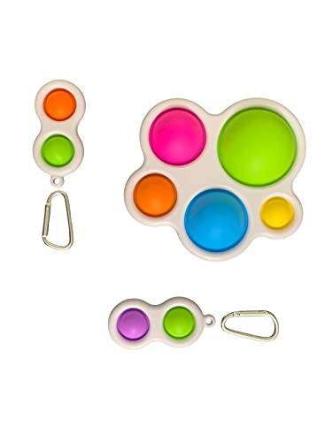 2 Pack Simple Dimple Keychain and Rainbow Coloured Silicone Pop It Fidget 3 in 1 Set | Handheld Mini Push Pop Bubble Sensory Toys, Early Educational Toy, Stress Relief Hand Fidget Toys Gifts