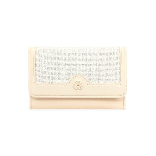 Star Tok Women's Clutch Wallet, PU Leather Woven Print Credit Card Holder, Tri-fold Zipper Coin Purse with ID Window (Beige)