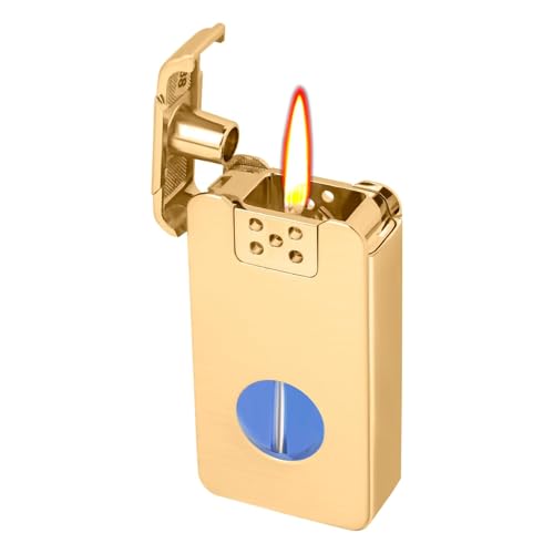 Encendedor de Queroseno Dorado con 4 Modos de luz, Recargable, Nivel de Combustible Transparente Visible, diseño Vintage - Regalo for Hombres (Combustible no Incluido)