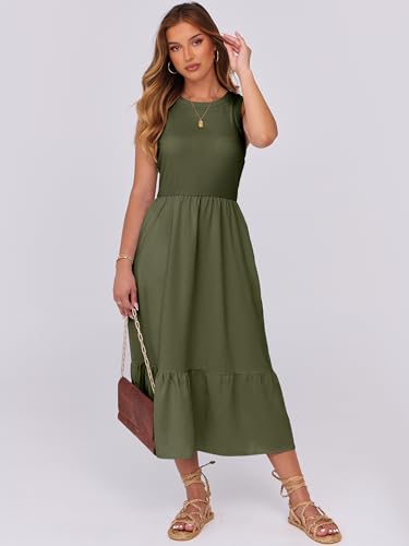 Image of ANRABESS Women Midi Dresses 2026 Summer Casual Sleeveless Sundress High Neck Tank Top Racerback Flowy Beach Dress & Pockets