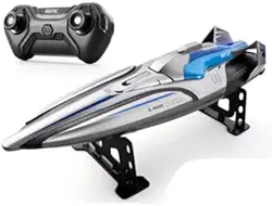 Barco De Corrida De Alta Velocidade Lancha De Controle Remoto Velocidade máxima 30km (cinza com azul)