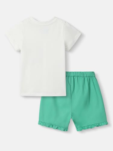 Image of Nautinati Baby Girls Printed Flutter Sleeve Top with Shorts Clothing Set | Age 0-3 Years