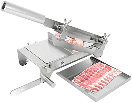 Manual Frozen Meat Slicer, Stainless Steel Meat Cutter Cleaver for Frozen Meat Food Slicer Slicing Machine with Food Storage Shovel for Home Cooking BBQ Hot Pot for Ribs Lamb Chops Spine
