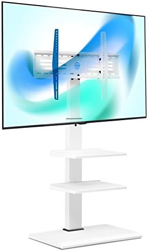 FITUEYES Iron Base Universal Floor TV Stand Swivel Tilt Mount TV Stand Base for 32-75 Inch TVs Corner TV Stand with Height Adjustable Entertainment Shelves Wire Management (White)