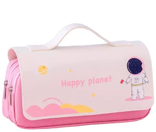 Image of FunBlast Multi-Purpose Pouch - Double Compartment Large Capacity Pouch - Happy Planet Zipper Pencil Case for Kids, Pencil Box for Kids, Stationary Pouch for Students School Supplies (Pink)