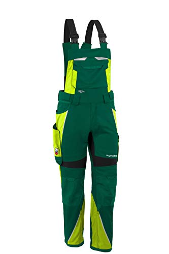Grizzlyskin Latzhose Grün/Warngelb L54 - Workwear Arbeitshose für Männer & Damen, Unisex Blaumann, Codura-Schutzhose mit vielen Taschen