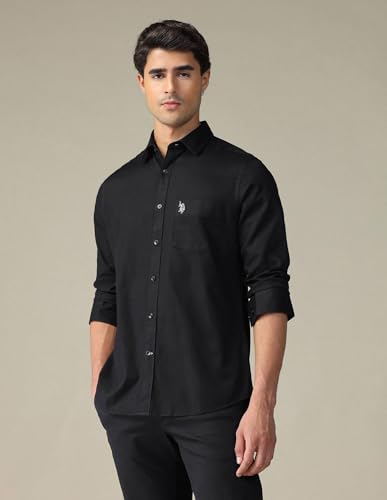 Image of U.S. Polo ASSN. Solid Tailored Fit Cotton Shirts for Men - 100% Cotton, Full Sleeve Mens Casual Shirts