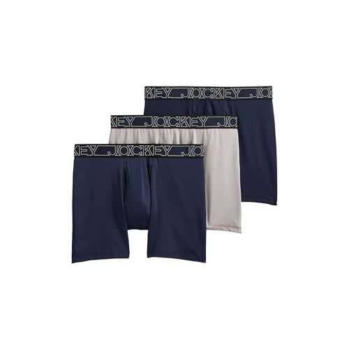 Jockey Men's Underwear Active Microfiber 5' Boxer Brief - 3 Pack, Navy/Quartz/Navy, L