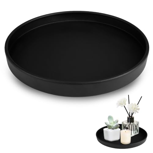 Bandejas Decorativas, Plato De Velas De Metal Negro, Bandeja Decorativa Redonda, Bandeja Decorativa de Metal, para Maquillaje, Joyas, Perfumes, Adornos Y Organizadores (Ø 20 cm, Negro Mate)
