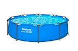 Bestway Steel Pro Max Round Frame Swimming Pool 10 ft with Filter Pump, 305 x 76 cm Above Ground Pool, Durable Tri Tech Material, Rust Resistant Steel Frame, Easy Setup Garden Pool - Blue