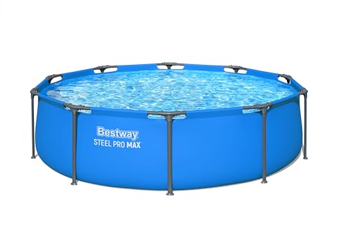 Bestway Steel Pro Max Round Frame Swimming Pool 10 ft with Filter Pump, 305 x 76 cm Above Ground Pool, Durable Tri Tech Material, Rust Resistant Steel Frame, Easy Setup Garden Pool - Blue
