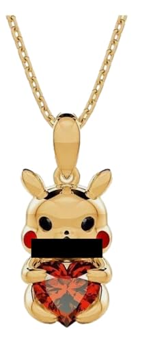 TCB Creations Pocket Monsters Pikachus with Red Heart Goldtone Necklace