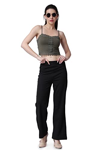 Image of POPWINGS Formal Casual Solid Trousers for Women || Work Trousers for Women || Pull On Trousers for Women || High Waist Plain Women Trousers for Summer