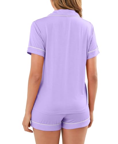 Image of Womens Pajamas Set Short Sleeve Sleepwear Button Down Pjs Shorts Set Soft Pjs Lounge Set With Pockets