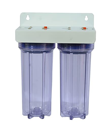 Image of RiverSoft 2-Stage Pre-Filter System with Inbuilt Mounting Clamp | PP Spun Cartridge and CTO Cartridge | Inline /Under-Sink Filter (Transparent Housing, 1-Inch Inlet /Outlet, PP)