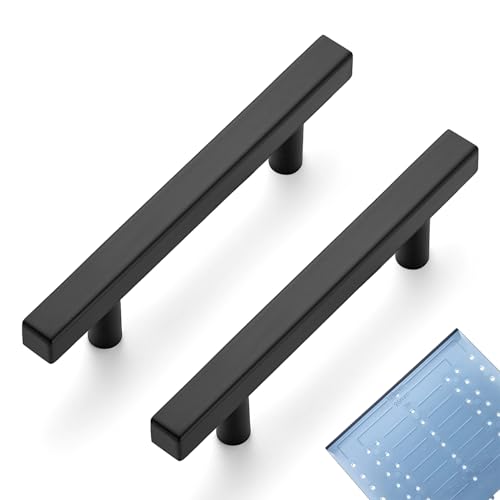 Image of Ravinte 10 Pack 3-3 /4 Inch Cabinet Pulls Black Sqaure Kitchen Cabinet Handles Black Cabinet Hardware Stainless Steel Drawer Pulls 6 Inch Overall Length with Mounting Template