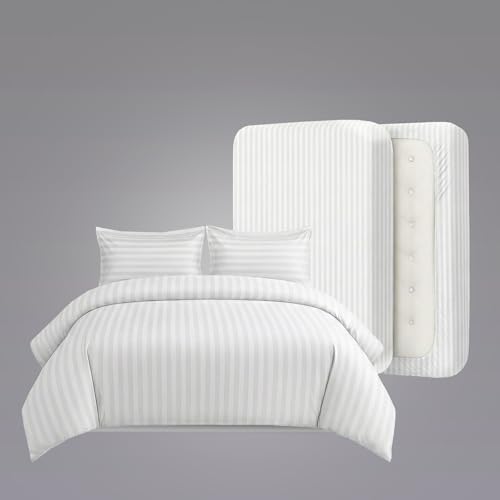 Image of LINENWALAS Cotton 300 TC Fitted Bed Sheet for King Size Bed | Signature 2 CM Sateen Stripe Design |All-Around Elastic for 4-8 Inch Mattresses | Luxury Hotel-Style Bedding (72 x 78, White)