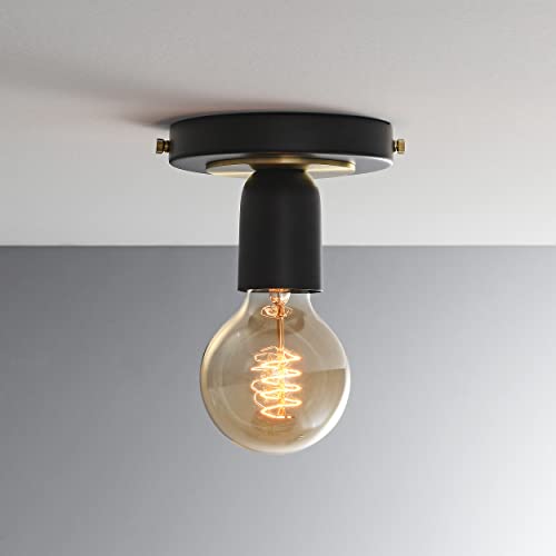 Image of BRIGHTTIA Luna Uno 1-Light Wall Sconce - Mid Century Industrial Modern Flush Mount Fixture for Wall & Ceiling - Minimalist Lamp for Bathroom and Small Spaces - Black & Gold (BC0026-1BG)